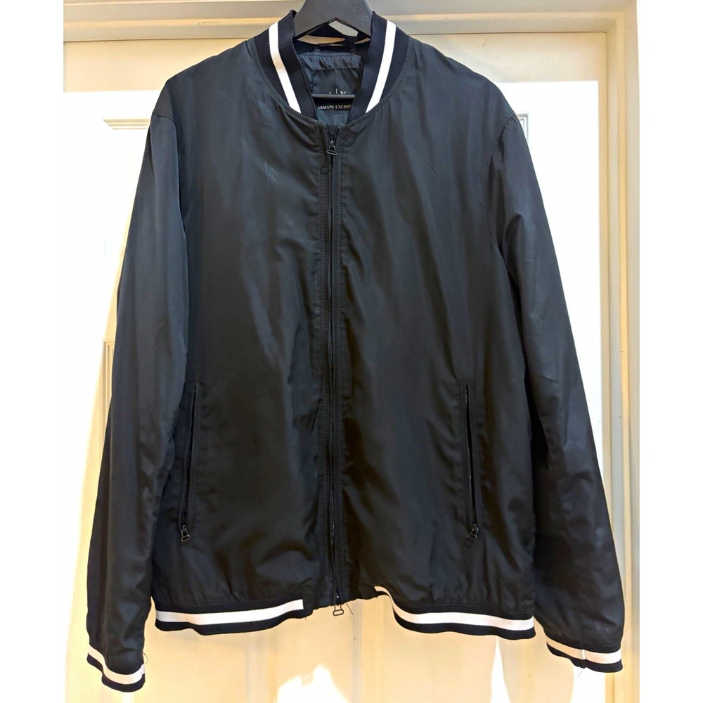 Armani Exchange Men's Black Bomber Jacket Full Zip Logo Zipper Accents XL